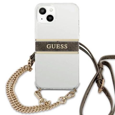 Etui Guess 4G Brown Strap Gold Chain na iPhone 13 mini - przezroczyste Etui Guess 4G Brown Strap Gold Chain na iPhone 13 mini - przezroczyste