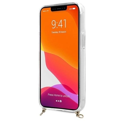 Etui Guess 4G Brown Strap Gold Chain na iPhone 13 mini - przezroczyste Etui Guess 4G Brown Strap Gold Chain na iPhone 13 mini - przezroczyste