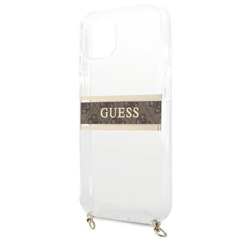 Etui Guess 4G Brown Strap Gold Chain na iPhone 13 mini - przezroczyste Etui Guess 4G Brown Strap Gold Chain na iPhone 13 mini - przezroczyste