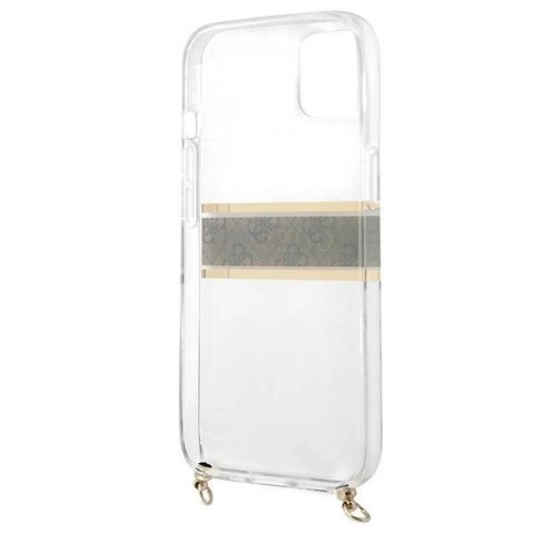 Etui Guess 4G Brown Strap Gold Chain na iPhone 13 mini - przezroczyste Etui Guess 4G Brown Strap Gold Chain na iPhone 13 mini - przezroczyste