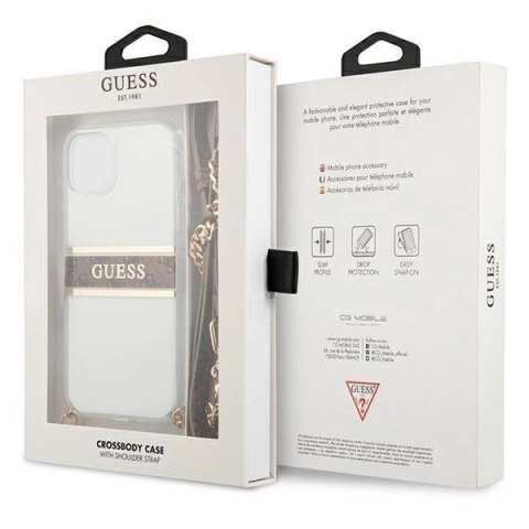 Etui Guess 4G Brown Strap Gold Chain na iPhone 13 mini - przezroczyste Etui Guess 4G Brown Strap Gold Chain na iPhone 13 mini - przezroczyste