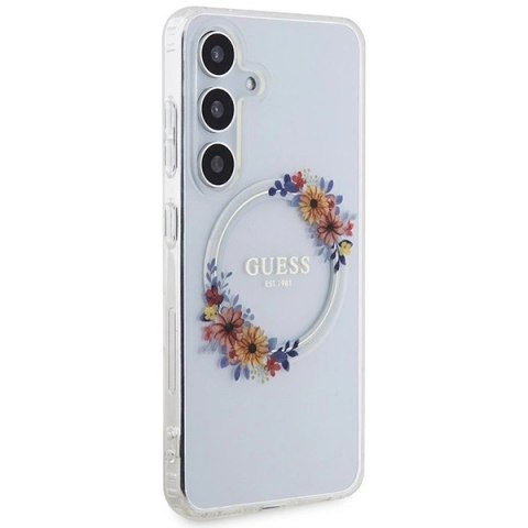 Etui Guess IML Flowers Wreath MagSafe na Samsung Galaxy S24 - przezroczyste