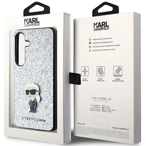 Etui Karl Lagerfeld Fixed Glitter Ikonik Logo Metal Pin na Samsung Galaxy S24+ - srebrne Etui Karl Lagerfeld Fixed Glitter Ikonik Logo Metal Pin na Samsung Galaxy S24+ - srebrne