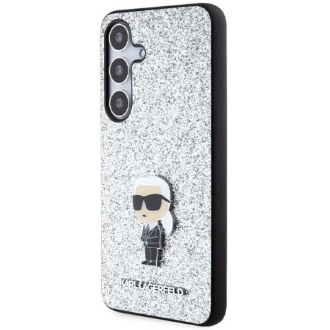 Etui Karl Lagerfeld Fixed Glitter Ikonik Logo Metal Pin na Samsung Galaxy S24 - srebrne