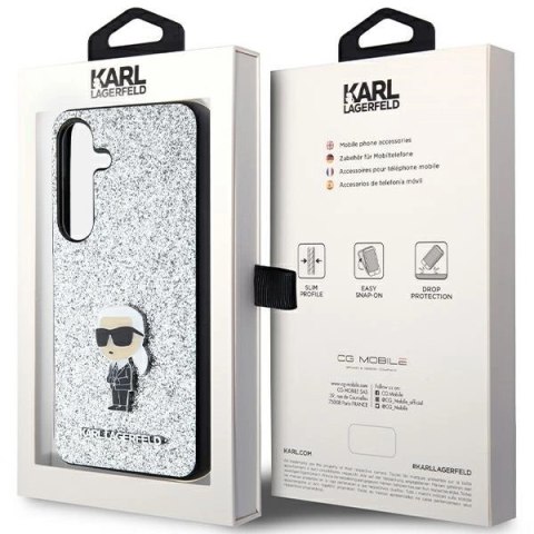 Etui Karl Lagerfeld Fixed Glitter Ikonik Logo Metal Pin na Samsung Galaxy S24 - srebrne