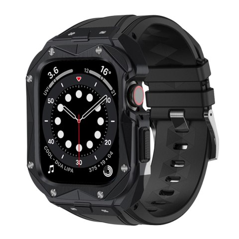 Kingxbar CYF140 2w1 pancerne etui Apple Watch 9, 8, 7 (45 mm) ze stali nierdzewnej z paskiem czarne Kingxbar CYF140 2w1 pancerne etui Apple Watch 9, 8, 7 (45 mm) ze stali nierdzewnej z paskiem czarne