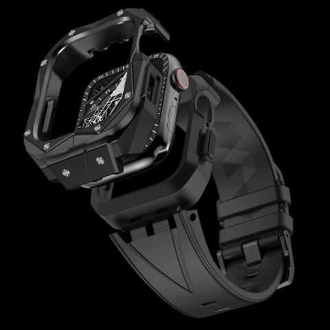 Kingxbar CYF140 2w1 pancerne etui Apple Watch 9, 8, 7 (45 mm) ze stali nierdzewnej z paskiem czarne Kingxbar CYF140 2w1 pancerne etui Apple Watch 9, 8, 7 (45 mm) ze stali nierdzewnej z paskiem czarne