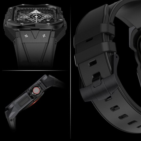 Kingxbar CYF140 2w1 pancerne etui Apple Watch 9, 8, 7 (45 mm) ze stali nierdzewnej z paskiem czarne Kingxbar CYF140 2w1 pancerne etui Apple Watch 9, 8, 7 (45 mm) ze stali nierdzewnej z paskiem czarne