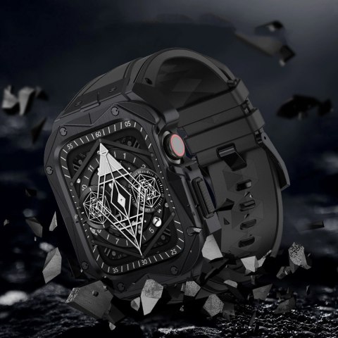 Kingxbar CYF140 2w1 pancerne etui Apple Watch 9, 8, 7 (45 mm) ze stali nierdzewnej z paskiem czarne Kingxbar CYF140 2w1 pancerne etui Apple Watch 9, 8, 7 (45 mm) ze stali nierdzewnej z paskiem czarne