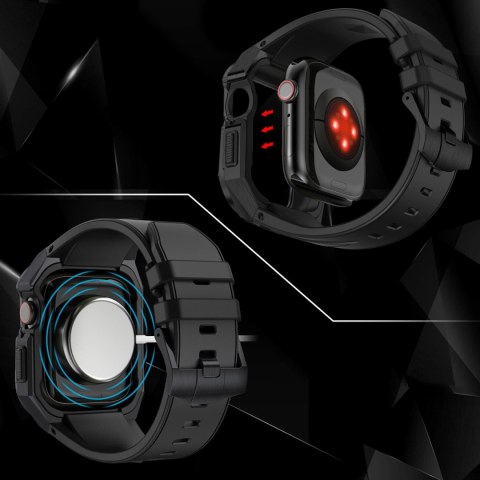 Kingxbar CYF140 2w1 pancerne etui Apple Watch 9, 8, 7 (45 mm) ze stali nierdzewnej z paskiem czarne Kingxbar CYF140 2w1 pancerne etui Apple Watch 9, 8, 7 (45 mm) ze stali nierdzewnej z paskiem czarne