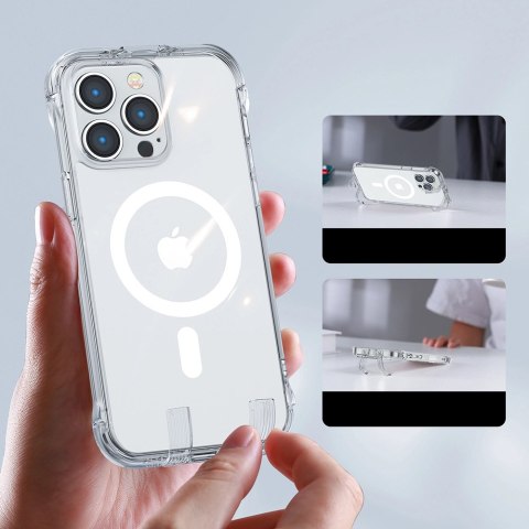 Joyroom Magnetic Defender magnetyczne etui do iPhone 14 pancerny pokrowiec z haczykami podstawką przezroczysty (kompatybilne z M Joyroom Magnetic Defender magnetyczne etui do iPhone 14 pancerny pokrowiec z haczykami podstawką przezroczysty (kompatybilne z M