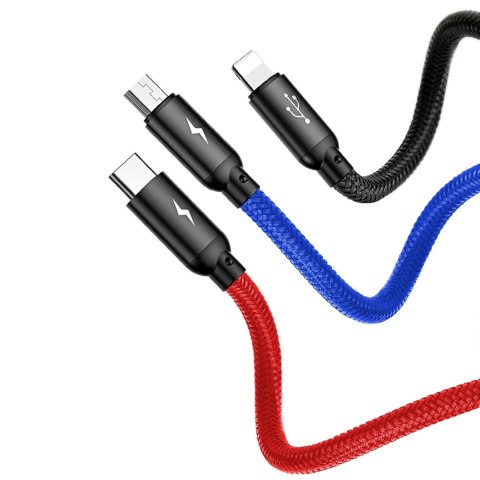 Kabel Baseus Three Primary Colors 3w1 USB-A - micro USB / Lightning / USB-C 3.5A 0,3 m - czarny Kabel Baseus Three Primary Colors 3w1 USB-A - micro USB / Lightning / USB-C 3.5A 0,3 m - czarny