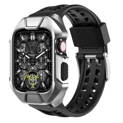 Kingxbar CYF136 2w1 pancerne etui Apple Watch SE, 6, 5, 4 (44 mm) ze stali nierdzewnej z paskiem srebrne Kingxbar CYF136 2w1 pancerne etui Apple Watch SE, 6, 5, 4 (44 mm) ze stali nierdzewnej z paskiem srebrne