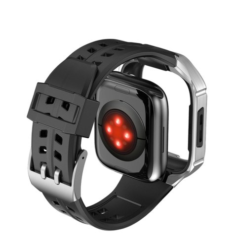 Kingxbar CYF136 2w1 pancerne etui Apple Watch SE, 6, 5, 4 (44 mm) ze stali nierdzewnej z paskiem srebrne Kingxbar CYF136 2w1 pancerne etui Apple Watch SE, 6, 5, 4 (44 mm) ze stali nierdzewnej z paskiem srebrne