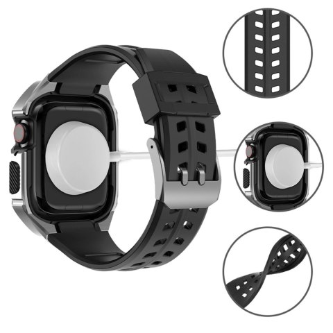 Kingxbar CYF136 2w1 pancerne etui Apple Watch SE, 6, 5, 4 (44 mm) ze stali nierdzewnej z paskiem srebrne Kingxbar CYF136 2w1 pancerne etui Apple Watch SE, 6, 5, 4 (44 mm) ze stali nierdzewnej z paskiem srebrne