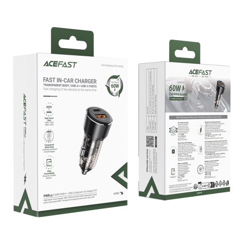 Ładowarka Acefast B12 samochodowa 60W USB-A / USB-C - czarna