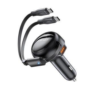 Ładowarka Acefast B13 samochodowa 53W USB-A / 2 kable rozwijane USB-C - czarna