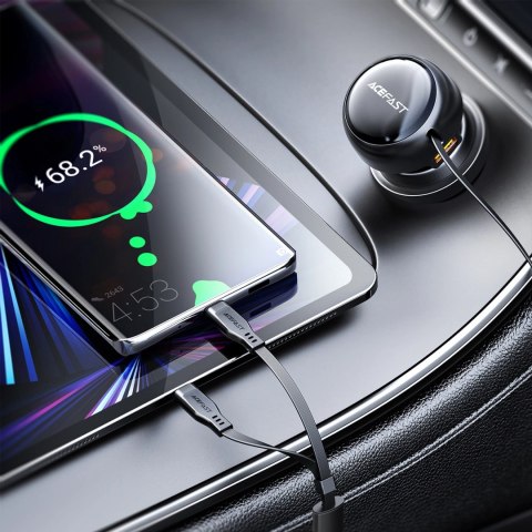 Ładowarka Acefast B13 samochodowa 53W USB-A / 2 kable rozwijane USB-C - czarna Ładowarka Acefast B13 samochodowa 53W USB-A / 2 kable rozwijane USB-C - czarna