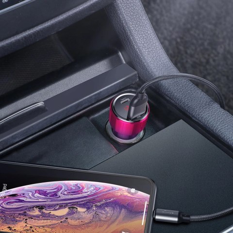 Ładowarka samochodowa Baseus Magic Series PPS USB-C / USB-A 45W PD QC 5A - różowo-niebieska