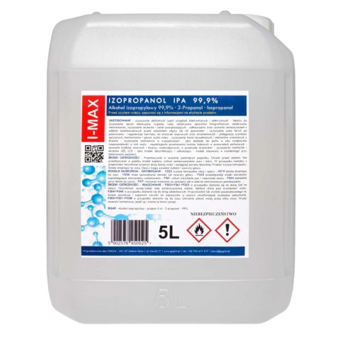 Alkohol izopropylowy Izopropanol IPA I-MAX 99,9% 5L Alkohol izopropylowy Izopropanol IPA I-MAX 99,9% 5L