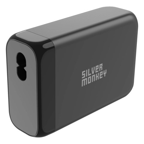 Ładowarka GaN Silver Monkey SMA151 130W 3xUSB-C PD USB-A QC 3.0 z odłączanym kablem zasilającym - czarna Ładowarka GaN Silver Monkey SMA151 130W 3xUSB-C PD USB-A QC 3.0 z odłączanym kablem zasilającym - czarna