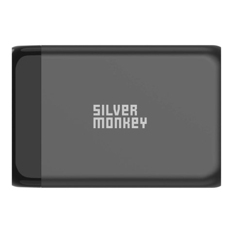 Ładowarka GaN Silver Monkey SMA151 130W 3xUSB-C PD USB-A QC 3.0 z odłączanym kablem zasilającym - czarna Ładowarka GaN Silver Monkey SMA151 130W 3xUSB-C PD USB-A QC 3.0 z odłączanym kablem zasilającym - czarna