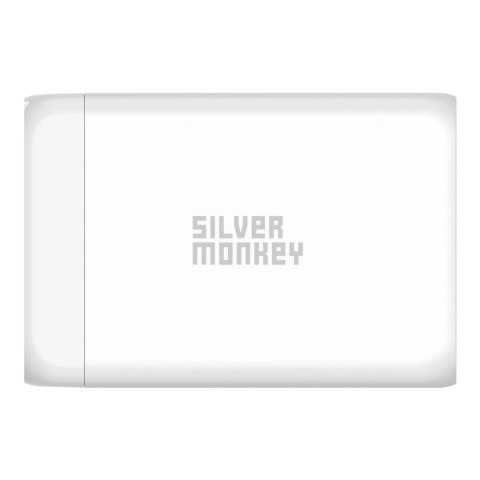 Ładowarka GaN Silver Monkey SMA152 130W 3xUSB-C PD USB-A QC 3.0 z odłączanym kablem zasilającym - biała Ładowarka GaN Silver Monkey SMA152 130W 3xUSB-C PD USB-A QC 3.0 z odłączanym kablem zasilającym - biała