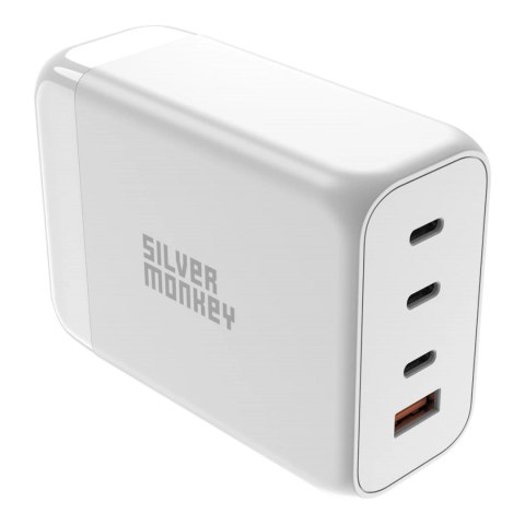 Ładowarka GaN Silver Monkey SMA156 200W 3x USB-C PD USB-A QC 3.0 z odłączanym kablem zasilającym - biała Ładowarka GaN Silver Monkey SMA156 200W 3x USB-C PD USB-A QC 3.0 z odłączanym kablem zasilającym - biała