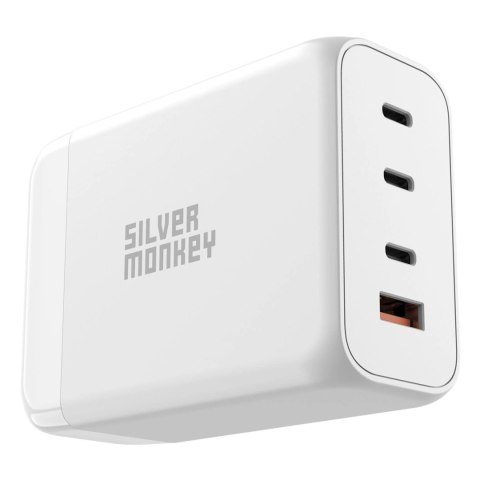 Ładowarka GaN Silver Monkey SMA156 200W 3x USB-C PD USB-A QC 3.0 z odłączanym kablem zasilającym - biała Ładowarka GaN Silver Monkey SMA156 200W 3x USB-C PD USB-A QC 3.0 z odłączanym kablem zasilającym - biała