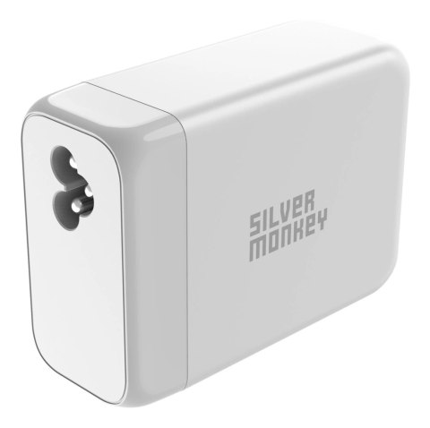 Ładowarka GaN Silver Monkey SMA156 200W 3x USB-C PD USB-A QC 3.0 z odłączanym kablem zasilającym - biała Ładowarka GaN Silver Monkey SMA156 200W 3x USB-C PD USB-A QC 3.0 z odłączanym kablem zasilającym - biała