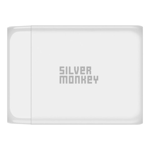 Ładowarka GaN Silver Monkey SMA156 200W 3x USB-C PD USB-A QC 3.0 z odłączanym kablem zasilającym - biała Ładowarka GaN Silver Monkey SMA156 200W 3x USB-C PD USB-A QC 3.0 z odłączanym kablem zasilającym - biała