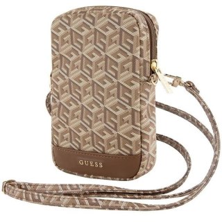 Torebka Guess Zip GCube Bottom Stripe na telefon - brązowa