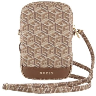 Torebka Guess Zip GCube Bottom Stripe na telefon - brązowa