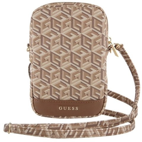 Torebka Guess Zip GCube Bottom Stripe na telefon - brązowa
