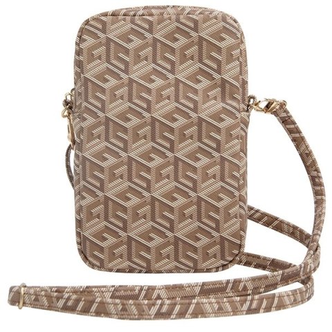 Torebka Guess Zip GCube Bottom Stripe na telefon - brązowa