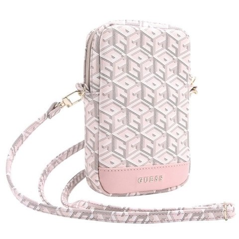 Torebka Guess Zip GCube Bottom Stripe na telefon - różowa