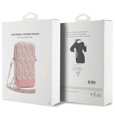 Torebka Guess Zip GCube Bottom Stripe na telefon - różowa