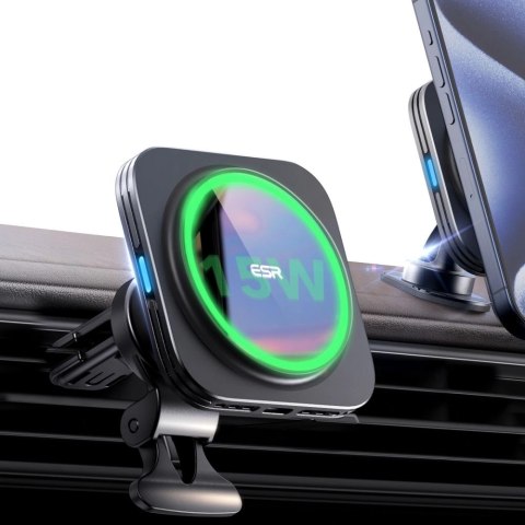 Uchwyt samochodowy ESR Halolock Magnetic QI2 z ładowarką indukcyjną MagSafe 15W na kratkę nawiewu - czarny
