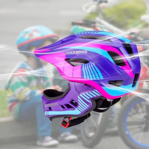 Kask rowerowy Rockbros TT-32SBPP-M dziecięcy z odpinaną szczęką rozmiar M - fioletowo-różowy Kask rowerowy Rockbros TT-32SBPP-M dziecięcy z odpinaną szczęką rozmiar M - fioletowo-różowy