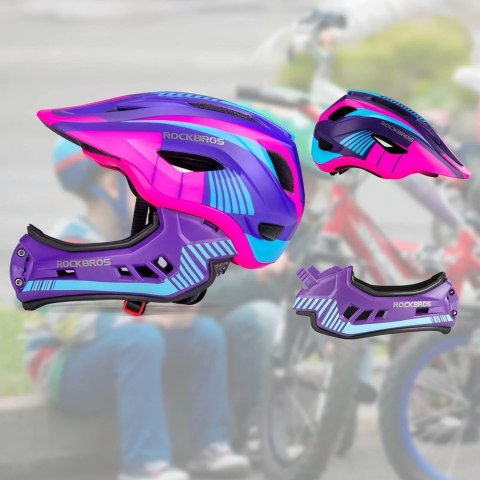 Kask rowerowy Rockbros TT-32SBPP-M dziecięcy z odpinaną szczęką rozmiar M - fioletowo-różowy Kask rowerowy Rockbros TT-32SBPP-M dziecięcy z odpinaną szczęką rozmiar M - fioletowo-różowy