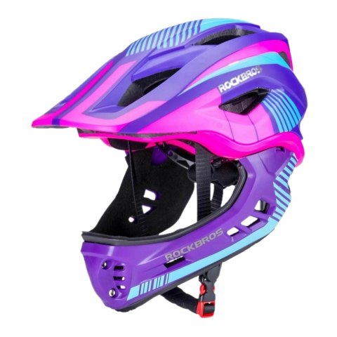 Kask rowerowy Rockbros TT-32SBPP-S dziecięcy z odpinaną szczęką rozmiar S - fioletowo-różowy Kask rowerowy Rockbros TT-32SBPP-S dziecięcy z odpinaną szczęką rozmiar S - fioletowo-różowy