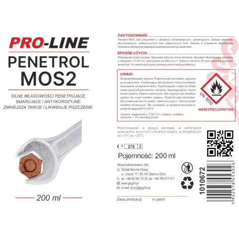 Odrdzewiacz silnie penetrujący PENETROL MoS2 PRO-LINE spray 200ml Odrdzewiacz silnie penetrujący PENETROL MoS2 PRO-LINE spray 200ml
