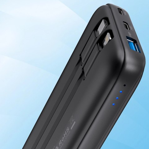 Powerbank Choetech B654 10000mAh 22.5W USB-A / USB-C / micro USB z wbudowanym kablem USB-C / Lightning - czarny Powerbank Choetech B654 10000mAh 22.5W USB-A / USB-C / micro USB z wbudowanym kablem USB-C / Lightning - czarny