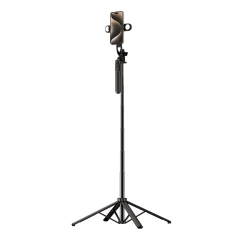 Selfie stick WH181D-Y1S teleskopowy statyw 1.75m ze stopu aluminium z podwójną lampą i uchwytem na telefon - czarny Selfie stick WH181D-Y1S teleskopowy statyw 1.75m ze stopu aluminium z podwójną lampą i uchwytem na telefon - czarny