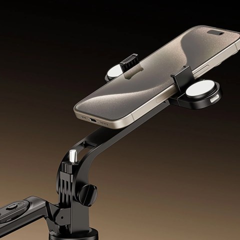 Selfie stick WH181D-Y1S teleskopowy statyw 1.75m ze stopu aluminium z podwójną lampą i uchwytem na telefon - czarny Selfie stick WH181D-Y1S teleskopowy statyw 1.75m ze stopu aluminium z podwójną lampą i uchwytem na telefon - czarny