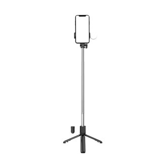 Selfie stick WH1YXS teleskopowy tripod 1m z okrągłą lampą i uchwytem na telefon - czarny