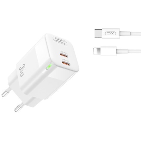 XO ładowarka sieciowa CE07 PD 35W 2x USB-C biała + kabel USB-C - Lightning XO ładowarka sieciowa CE07 PD 35W 2x USB-C biała + kabel USB-C - Lightning