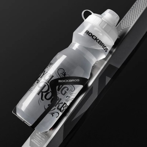 Bidon sportowy Rockbros DCBT69C z uszczelką 750 ml - biały z czarnym napisem Bidon sportowy Rockbros DCBT69C z uszczelką 750 ml - biały z czarnym napisem