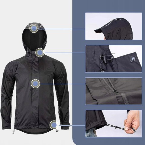 Kurtka przeciwdeszczowa Rockbros YPY013BK2XL oddychająca wiatroodporna XXL - czarna Kurtka przeciwdeszczowa Rockbros YPY013BK2XL oddychająca wiatroodporna XXL - czarna