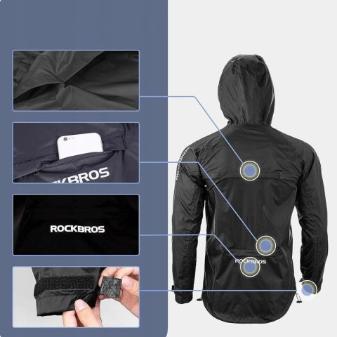 Kurtka przeciwdeszczowa Rockbros YPY013BK2XL oddychająca wiatroodporna XXL - czarna Kurtka przeciwdeszczowa Rockbros YPY013BK2XL oddychająca wiatroodporna XXL - czarna